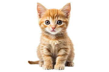 Obraz premium A cute ginger kitten with big eyes and a fluffy coat sits attentively, exuding charm and playful energy.