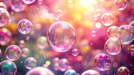 Shiny Pink Soap Bubbles Floating in a Dreamy Bokeh Background, Capturing the Essence of Cleanliness and Freshness in a Magical Atmosphere