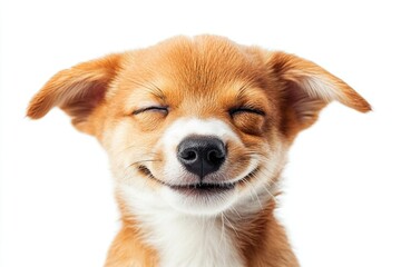 Happy Welsh Corgi puppy, dog winking and smiling, isolated on white. 