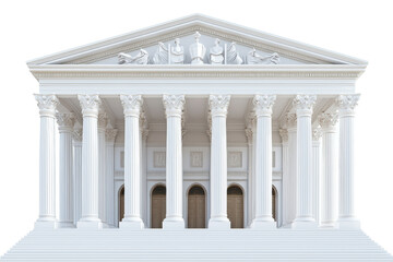 Obraz premium A classical white temple structure with tall columns, featuring intricate architectural details and a triangular pediment against a dark background.