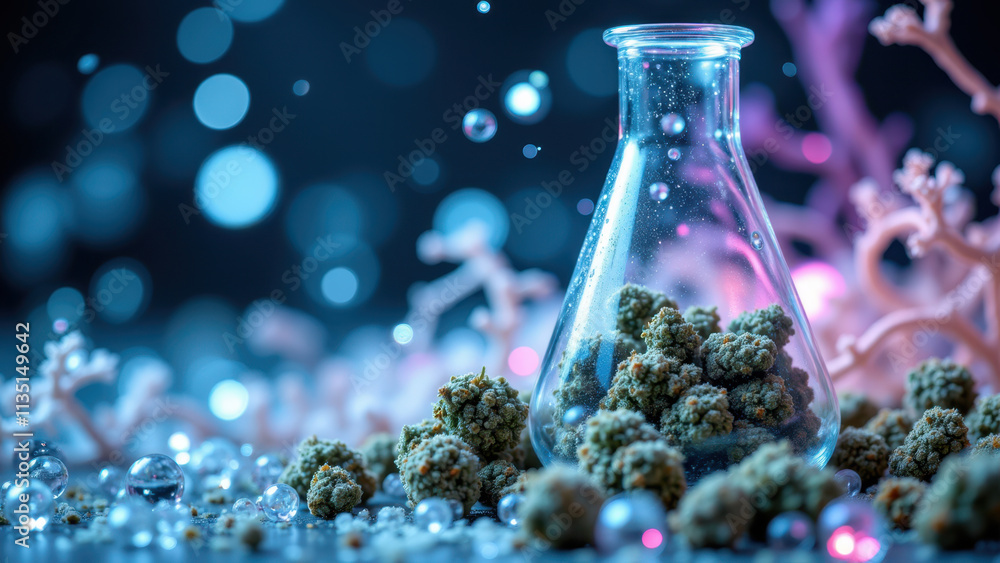 Poster image shows a flask filled with liquid containing what appears to be thca crystals from cannabis, ag