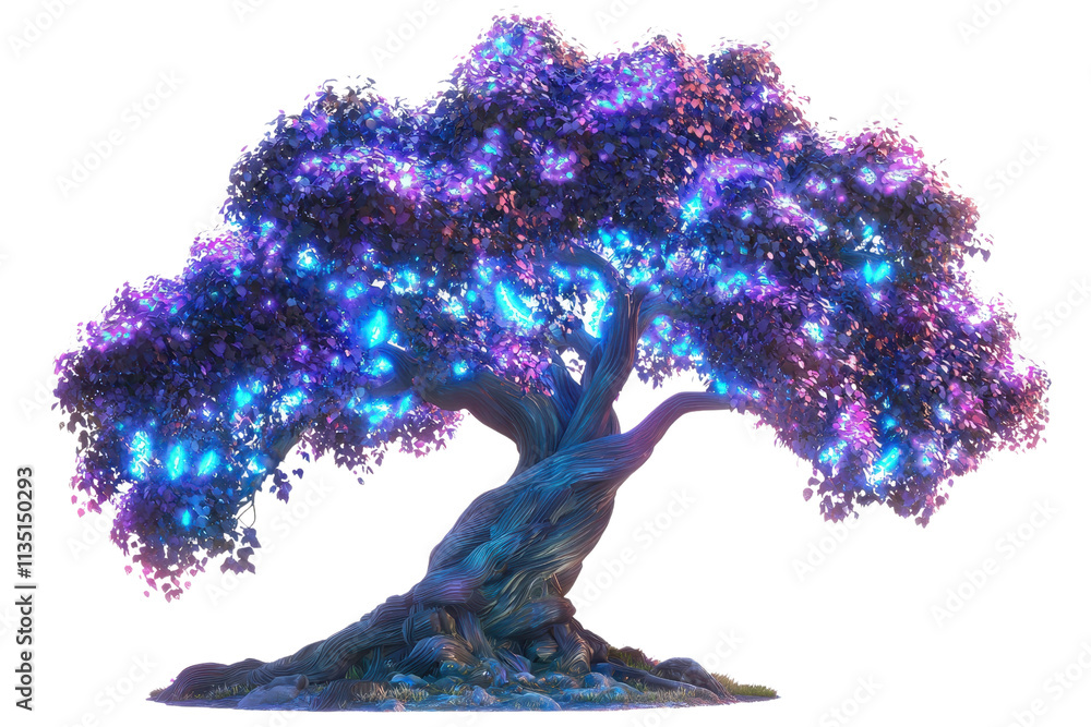 Poster a vibrant, illuminated tree with colorful lights adorning its branches, creating a striking visual e