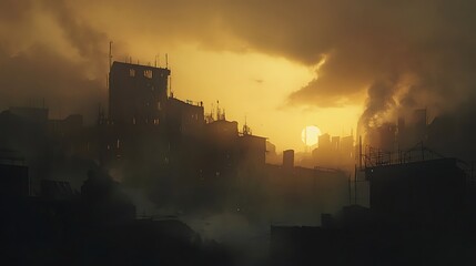 Fototapeta premium Urban Mystique Illustration with Cityscapes, Neon Lights, and Mysterious Atmosphere