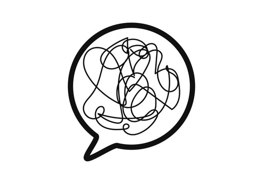 Icono negro de bocadillo de hablar con trazo de lío o confusión mental