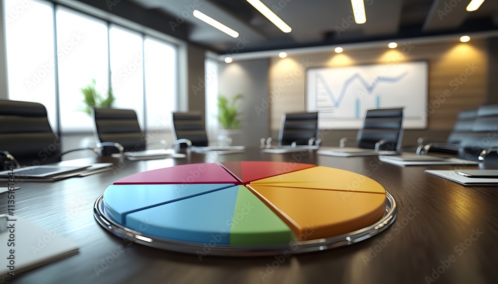 Aufkleber a modern conference room featuring a colorful pie chart on the table, symbolizing data analysis and 