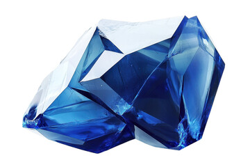 A vibrant blue crystal with sharp facets, showcasing brilliant light reflections and a unique geometric shape.