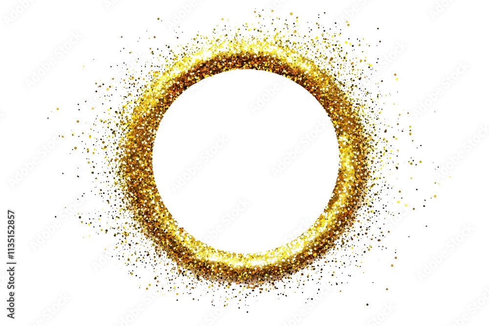 Poster a shining gold ring made of sparkling particles, creating a vibrant circular shape.