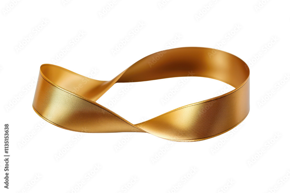 Poster a shiny golden ribbon elegantly twisted into a flowing, continuous loop.