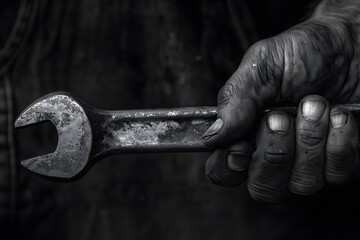 A Weathered Hand Gripping a Wrench, Symbolizing Hard Work and Craftsmanship