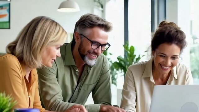 Group of adult co-workers gathered together in office.