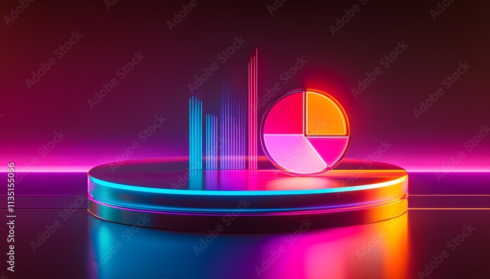 Poster a visually striking digital illustration featuring a colorful pie chart and bar graph on a sleek pod