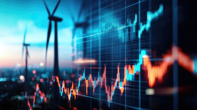 Financial Data Visualization with Wind Turbines in Background