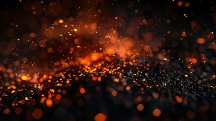 Fiery Orange Bokeh Sparkles with Dark Textured Background
