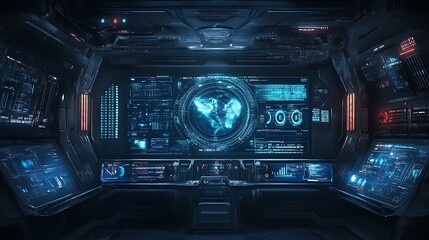 Futuristic Spaceship Bridge: Global Monitoring System