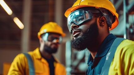Skilled Workers in Safety Gear at Construction Site with Equipment