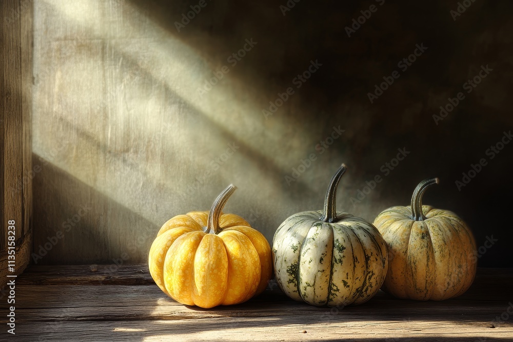 Aufkleber beautiful arrangement of colorful pumpkins with warm lighting and soft shadows capturing the essence