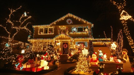 Fototapeta premium Festive House Extravaganza Dazzling Christmas Lights Display