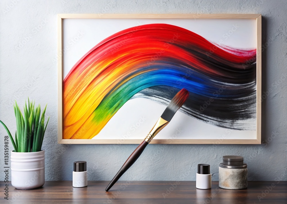 Poster striking black brushstroke on crisp white background captured with rule of thirds for artistic repre