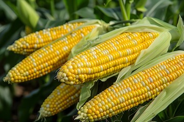 Freshly Harvested Corn Ears Glistening in the Sunlight