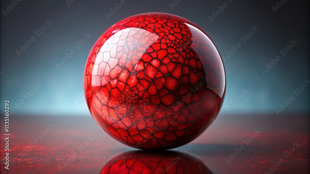 Aufkleber striking red sphere with black crackle pattern against simple background – bold artistic design high