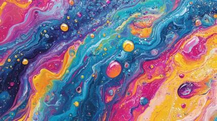 Fluid Abstract Painting: Vibrant Colors and Psychedelic Swirls