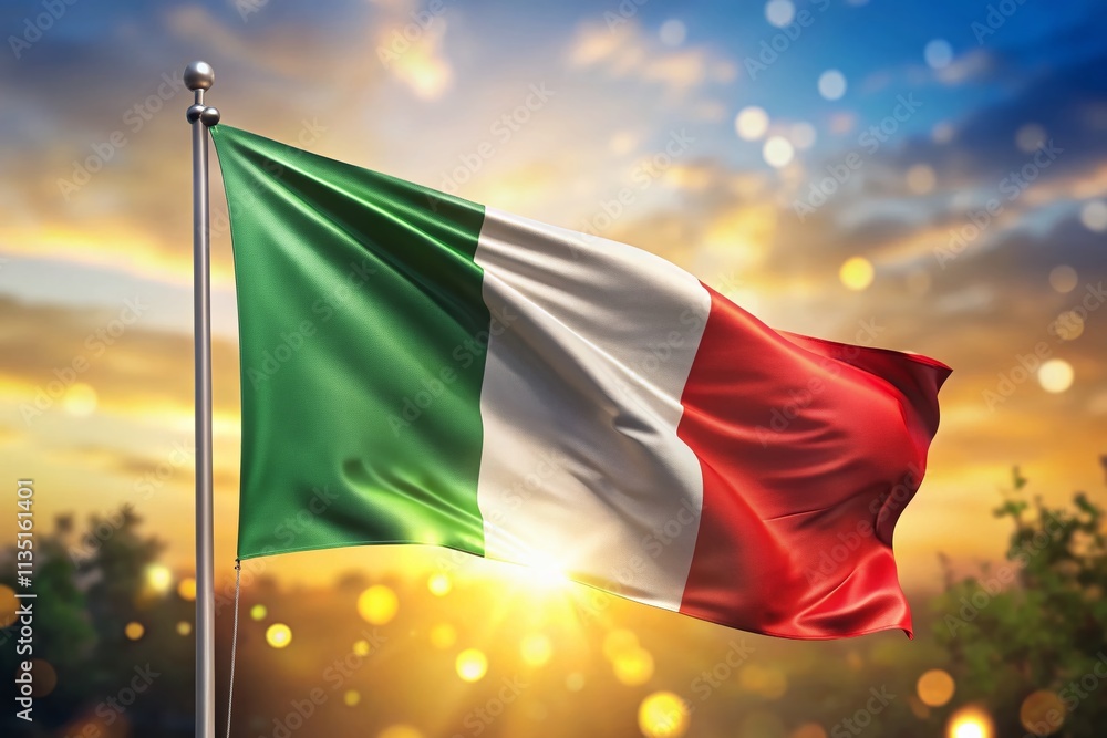 Poster stunning 3d realistic waving flag background of italy with bokeh effect for celebrations and events,