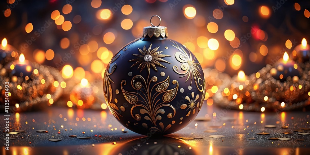 Poster stunning 3d rendering of a black christmas ball with bokeh effect creating a magical holiday atmosph