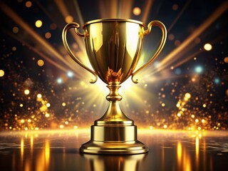 Stunning 3D Rendering of a Golden Winner Cup on a Dark Background, Showcasing Realistic Trophy Awards with Elegant Design, Perfect for Celebrating Achievements and Victories