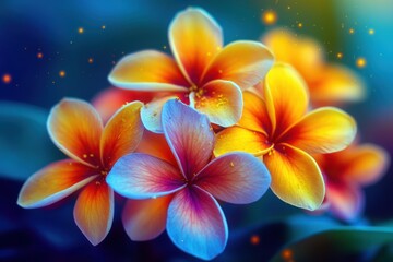 Naklejka premium Vibrant Plumeria Flowers with Magical Glow