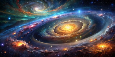 Stunning Abstract Cosmic Landscape with Vibrant Colors and High Depth of Field, Capturing the Essence of the Universe's Mysteries and Celestial Wonders