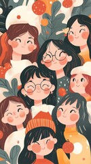 A colorful illustration of diverse women with cheerful expressions and plants.