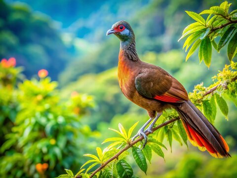 Stunning Aerial View of Chachalaca in Its Natural Habitat Captured by Drone Photography, Showcasing the Vibrant Colors and Lush Surroundings of This Unique Bird Species