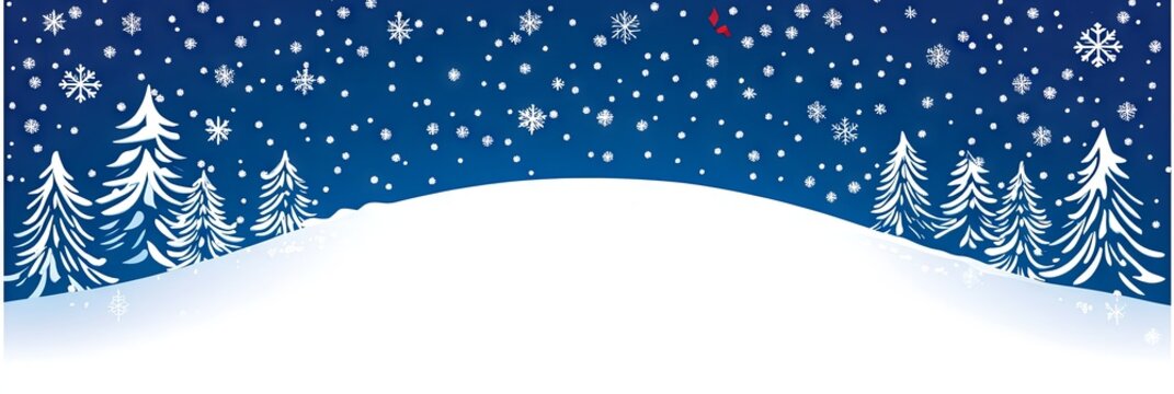 Snowy Winter Night Landscape with Pine Trees and Falling Snowflakes