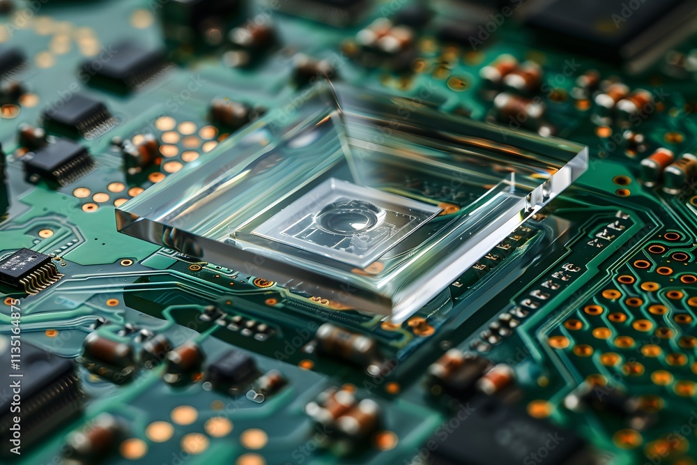 Poster close-up of a circuit board with a transparent component