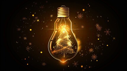 A glowing light bulb with a Christmas tree inside