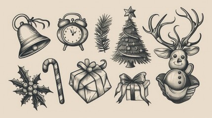 Naklejka premium Stylized Christmas doodles set