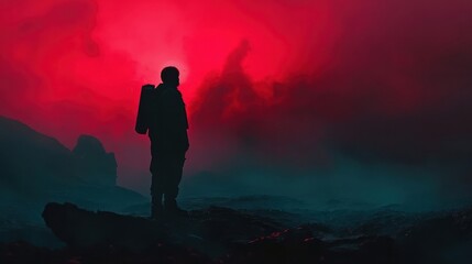 Obraz premium The nebula background complements the futuristic aesthetics of the dystopian paradise setting in the cinematic movie with its dark and technological themes.