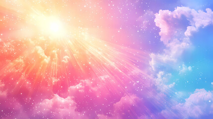 Wide panorama of colorful rainbow holi paint color powder explosion with a bright sun, bright sun, rainbow powders, colorful explosion. Parhelion. Illustration