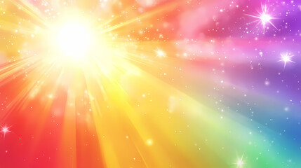 Wide panorama of colorful rainbow holi paint color powder explosion with a bright sun, bright sun, rainbow powders, colorful explosion. Parhelion. Illustration