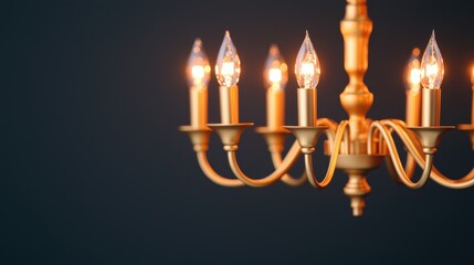 Fototapeta premium New years decor and party glamorous, A stylish chandelier with multiple candle-like lights, elegantly illuminating a dark backdrop.