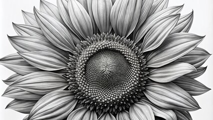 Stunning Black and White Line Drawing of a Sunflower Isolated on a Clean Background for Artistic and Floral Design Projects