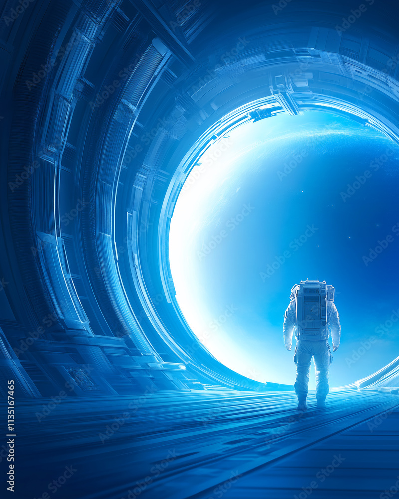 Poster astronaut explores a mysterious portal in deep space