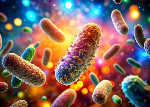 Stunning Bokeh Effect Background Featuring Acinetobacter baumannii Bacteria Cultures in a Laboratory Setting, Showcasing Microscopic Details and Vibrant Colors for Educational Use