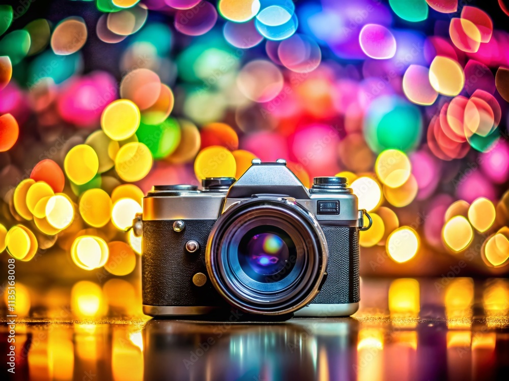 Poster stunning camera display with bokeh effect showcasing vivid colors and reflections in a creative phot