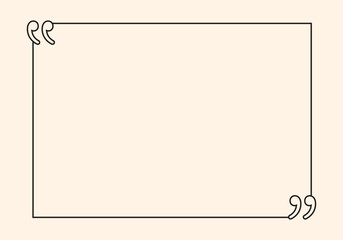 Minimalist quote frame with stylish quotation marks on a soft skin background, ideal for text designs, inspirational quotes, social media posts, creative graphic projects, presentation backgrounds. 