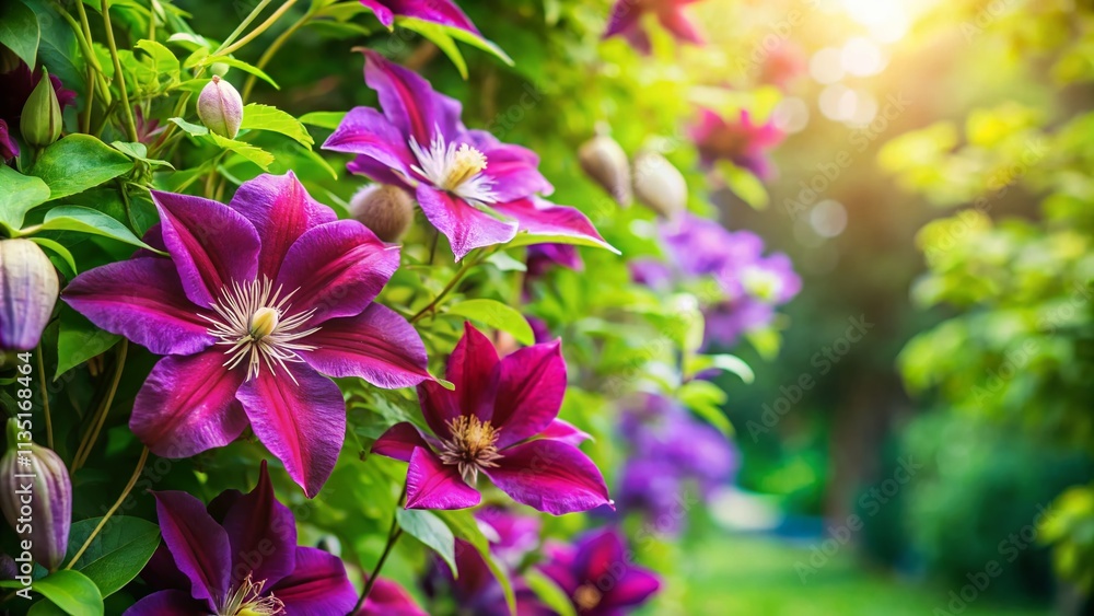 Aufkleber stunning clématite blooms in a lush garden setting with soft focus background and ample copy space f