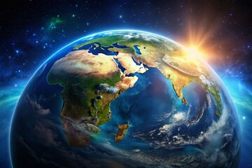Fototapeta premium Stunning Cinematic Image of Earth from Space Capturing Vibrant Colors, Continents, and Vast Oceans in High Definition Clarity for a Breathtaking View of Our Planet