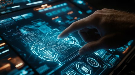 Futuristic Interface Technology Design.  Interactive Touchscreen with Glowing Circuitry