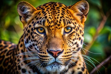 Obraz premium Stunning Close-Up of a Leopard Showcasing Intricate Fur Patterns in Natural Habitat, Capturing the Majestic Beauty and Detail of This Wild Cat in Candid Photography