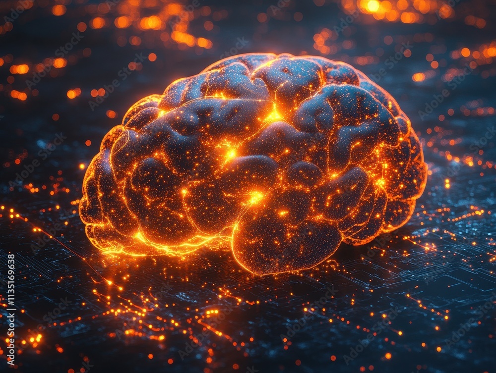 Poster glowing human brain on circuit board abstract ai, neural network, and artificial intelligence concep